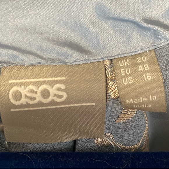 NWT Asos Curve Blue satin and Embroidered Fringe Dress - Picture 12 of 13